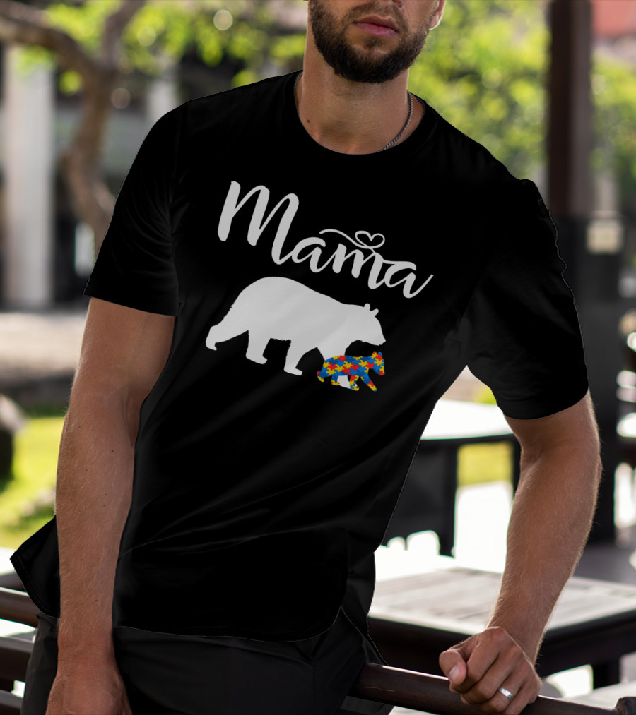 Mama Bear Heart Autism Mom Puzzle Cub24 T-Shirt