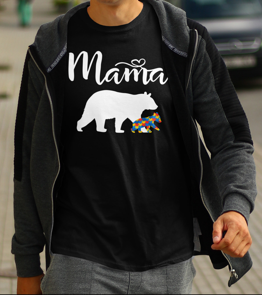 Mama Bear Heart Autism Mom Puzzle Cub24 T-Shirt