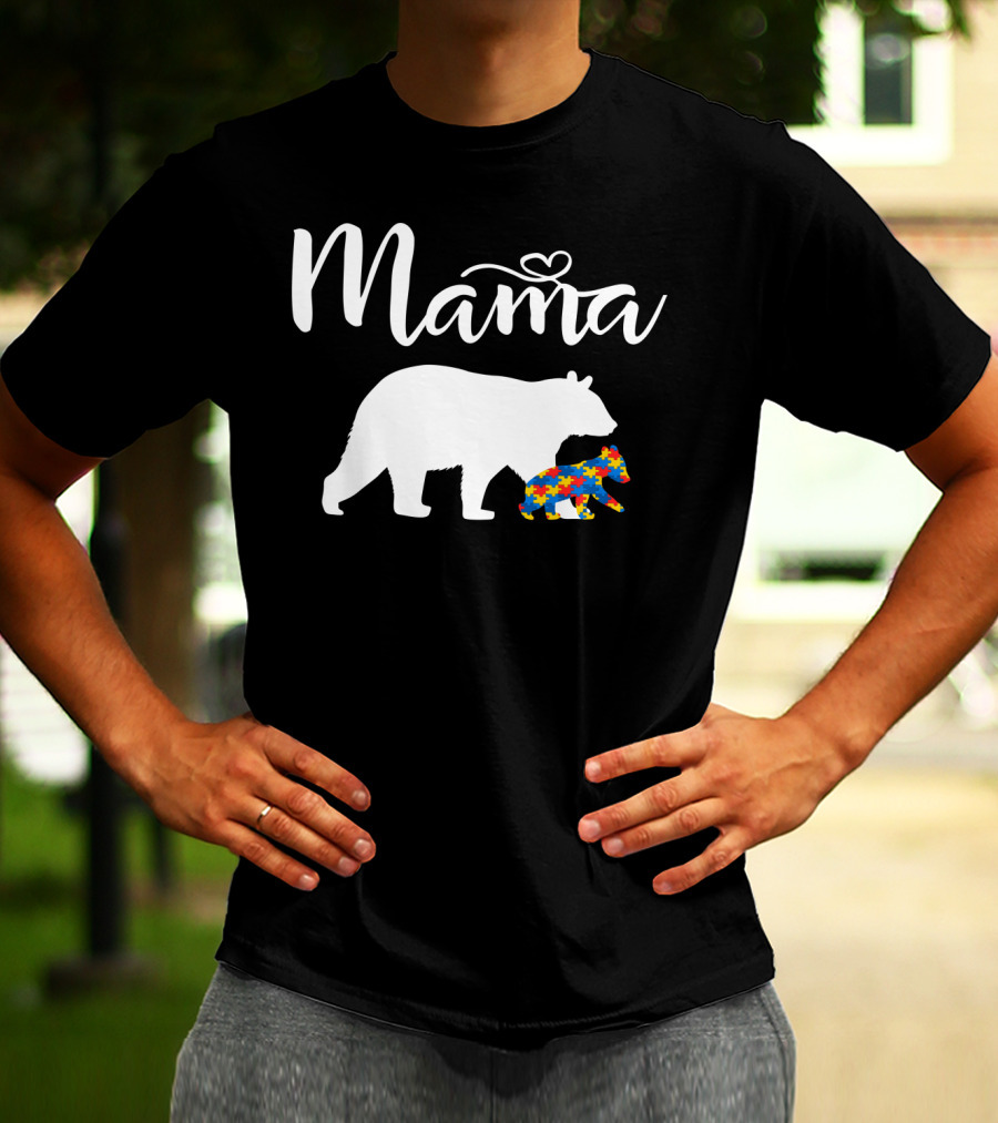 Mama Bear Heart Autism Mom Puzzle Cub24 T-Shirt