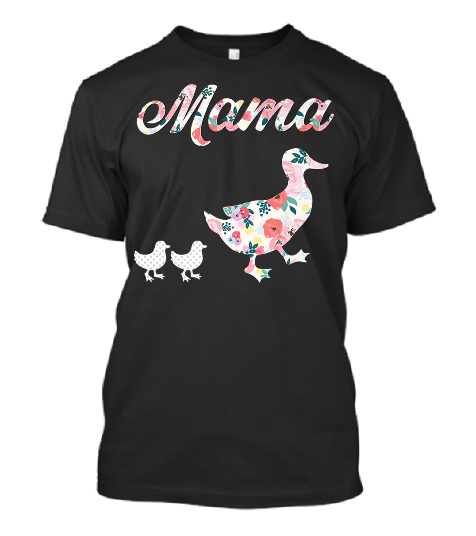 Mama Duck Mom Of 2 Floral Pattern Mother Duck T-Shirt