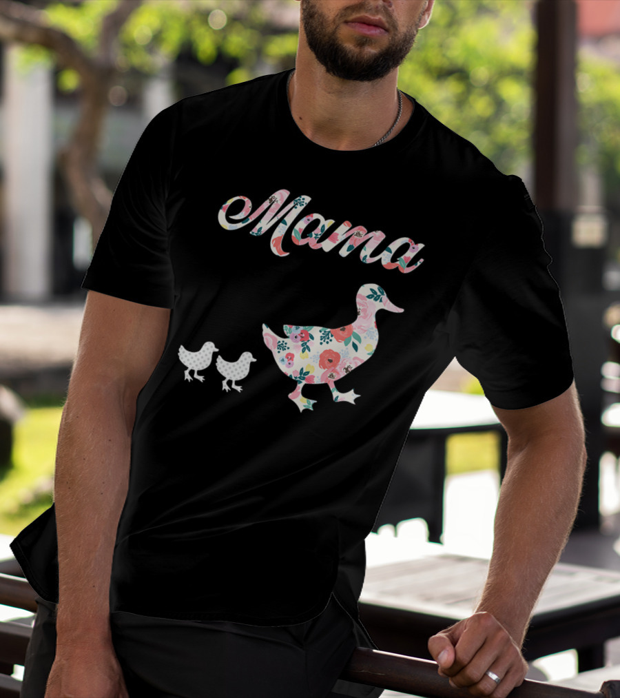 Mama Duck Mom Of 2 Floral Pattern Mother Duck T-Shirt