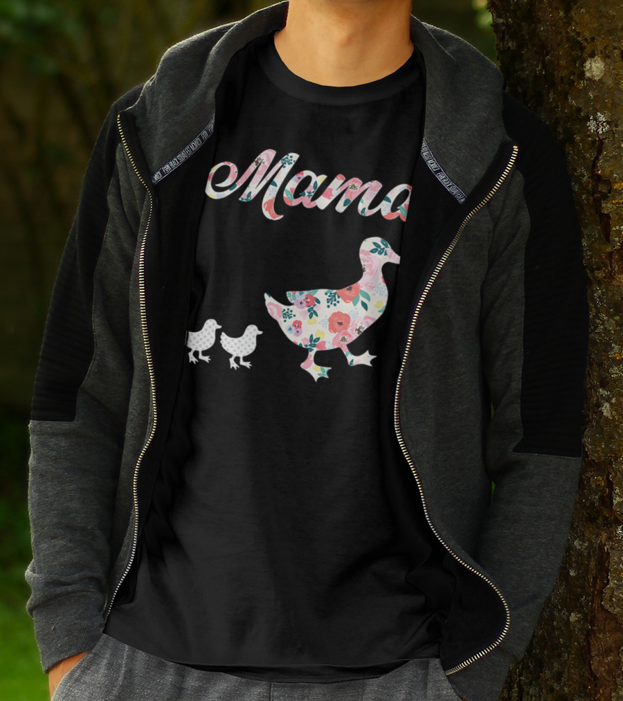 Mama Duck Mom Of 2 Floral Pattern Mother Duck T-Shirt