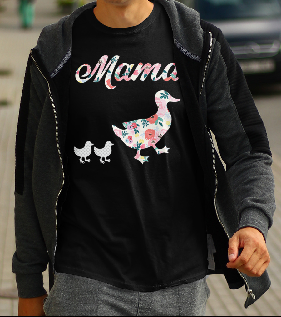 Mama Duck Mom Of 2 Floral Pattern Mother Duck T-Shirt