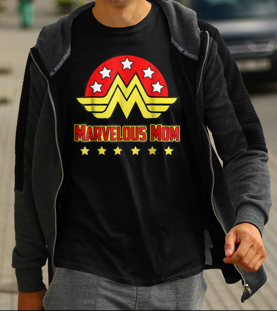 Marvelous Mom Superhero Wonder-Inspired Stars Emblem T-Shirt