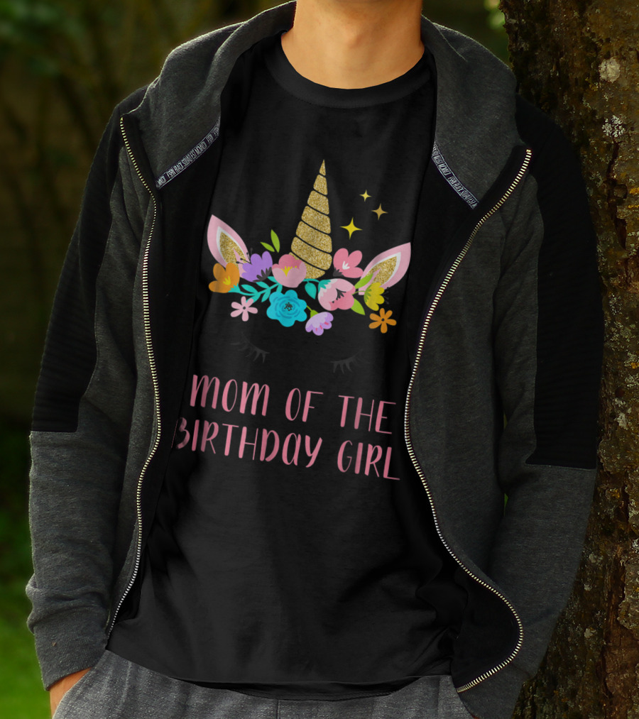 Whimsical Floral Unicorn Mom Of The Birthday Girl T-Shirt
