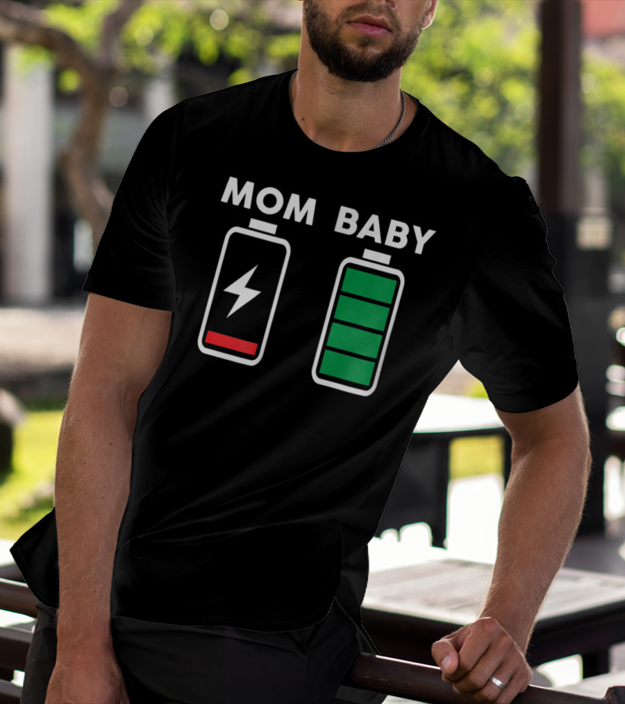 MOM BABY BATTERY DRAINED FULL CHARGE ICONS T-Shirt