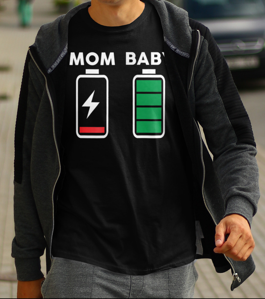 MOM BABY BATTERY DRAINED FULL CHARGE ICONS T-Shirt
