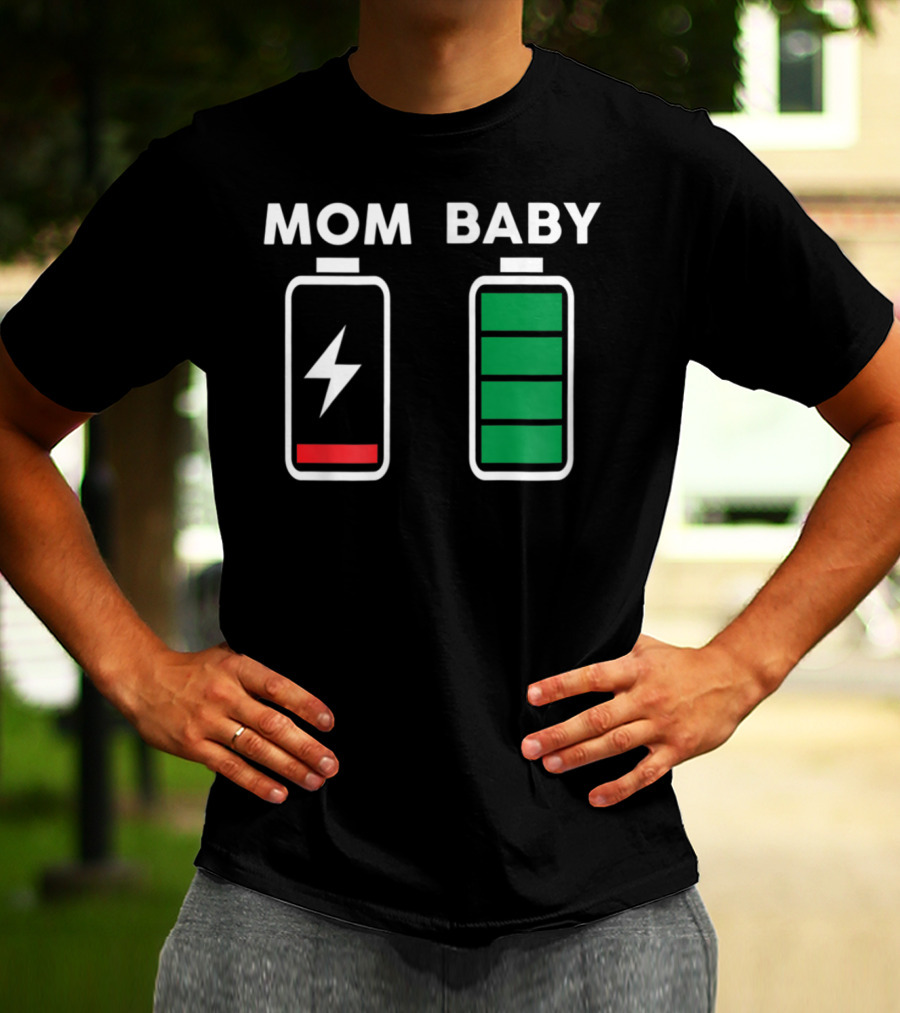 MOM BABY BATTERY DRAINED FULL CHARGE ICONS T-Shirt
