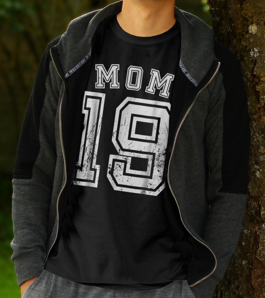 Mom 19 Nineteen Soccer Hockey Football Softball Team Sports Number T-Shirt