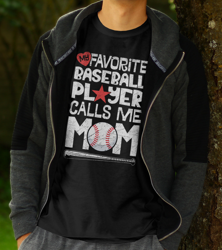 My Favorite Baseball Player Calls Me Mom With Heart And Baseball Elements T-Shirt