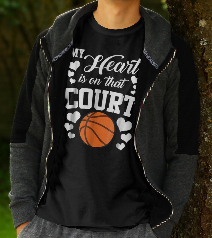 My Heart Is On That Court Basketball Hearts T-Shirt