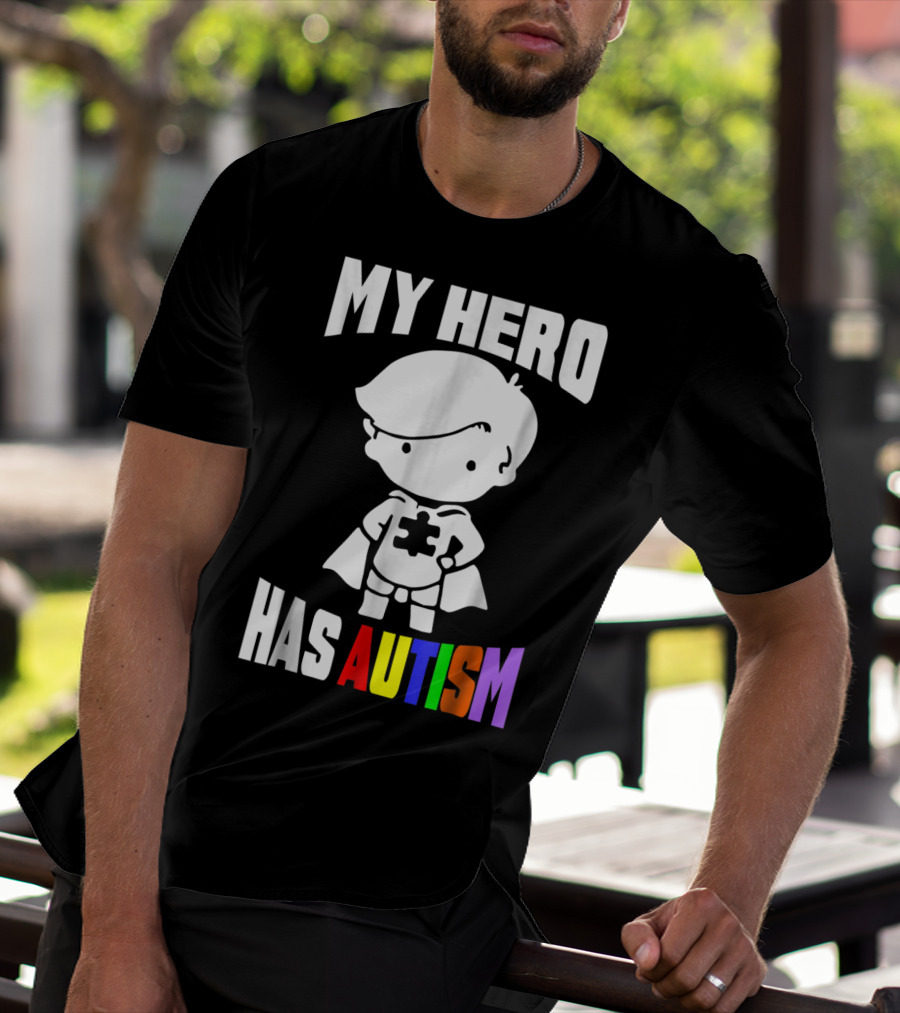 My Hero Has Autism Mom From Son56 Puzzle Cape Hero T-Shirt
