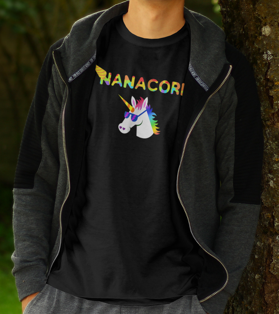 Nanacorn Rainbow Unicorn With Sunglasses Fun T-Shirt