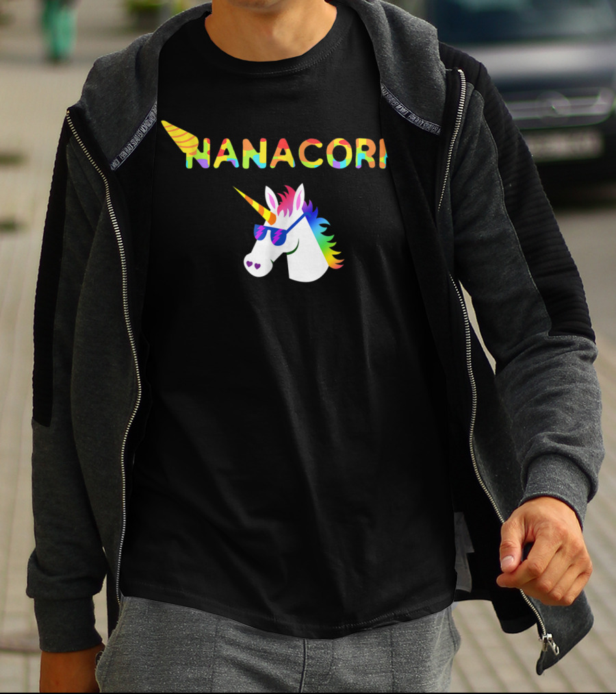 Nanacorn Rainbow Unicorn With Sunglasses Fun T-Shirt