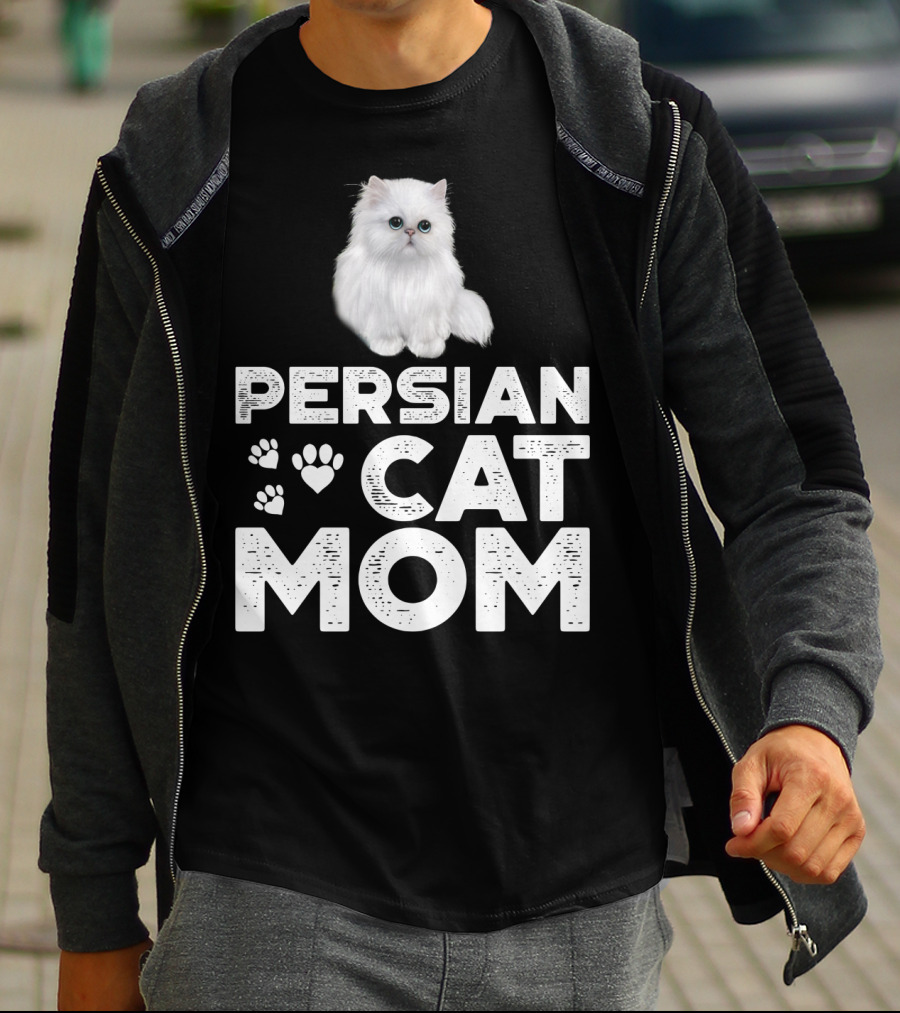 Persian Cat Mom With Paw And Heart Design For Female Cat Owners T-Shirt