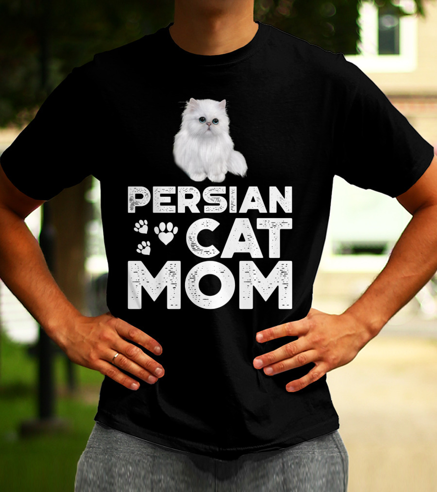 Persian Cat Mom With Paw And Heart Design For Female Cat Owners T-Shirt