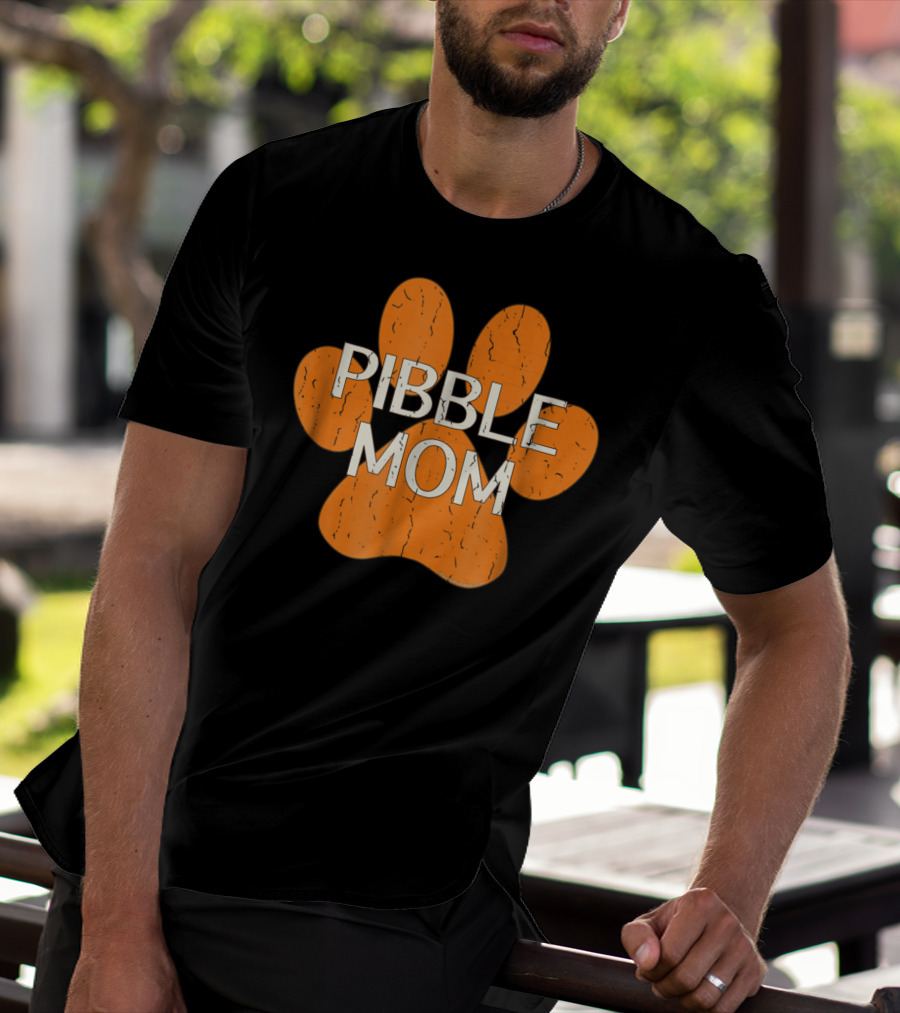 Pibble Mom Orange Dog Paw Print Distressed Pit Bull T-Shirt
