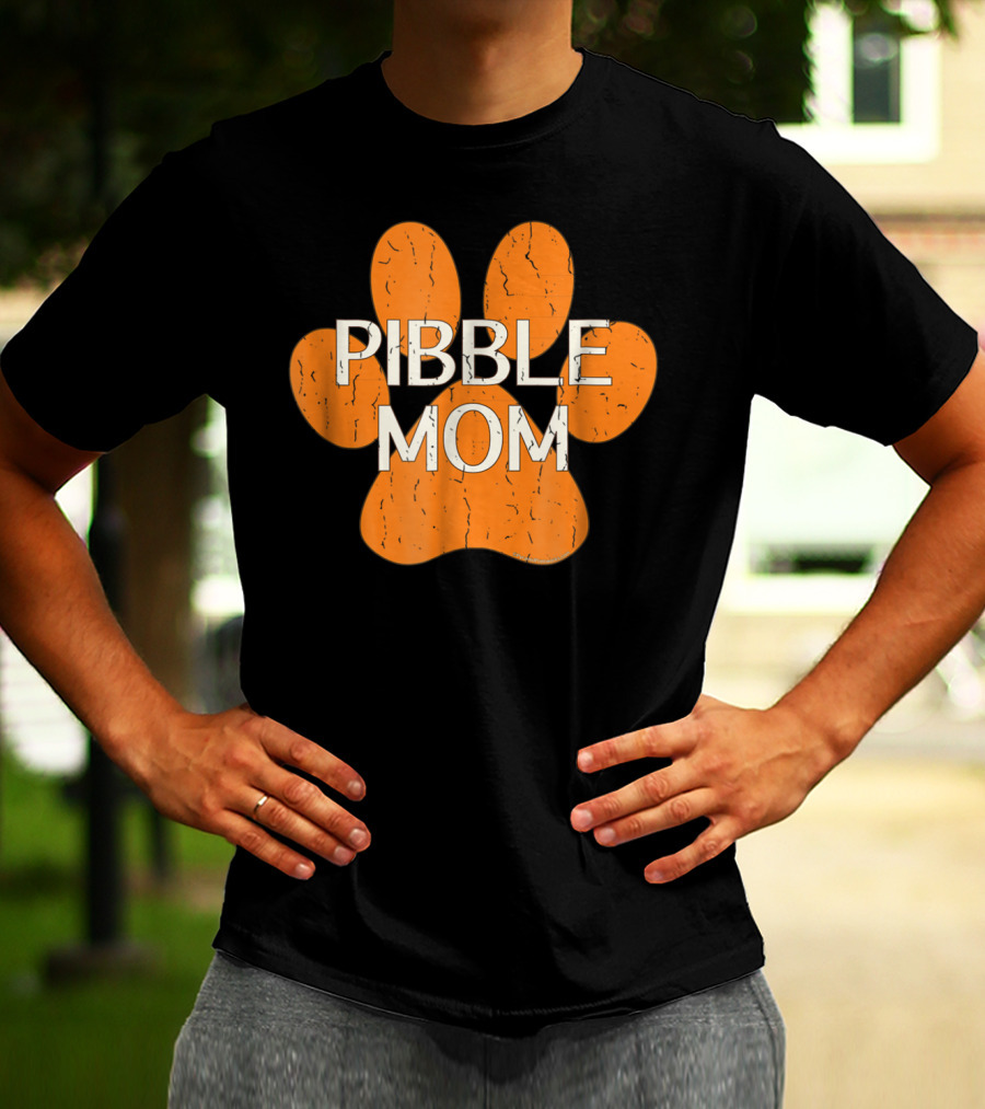 Pibble Mom Orange Dog Paw Print Distressed Pit Bull T-Shirt