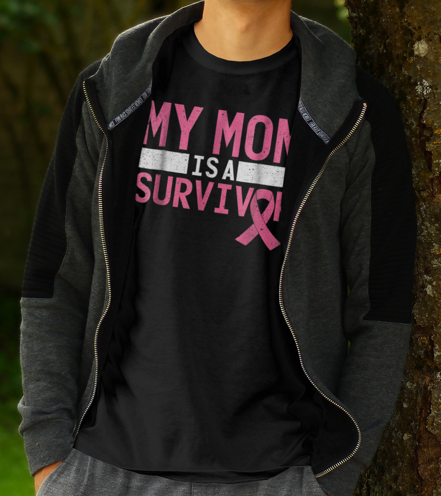 My Mom Is A Survivor Pink Ribbon Breast Cancer Awareness T-Shirt