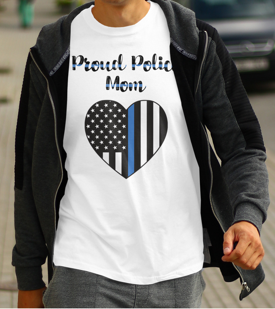 Proud Police Mom Heart Thin Blue Line T-Shirt