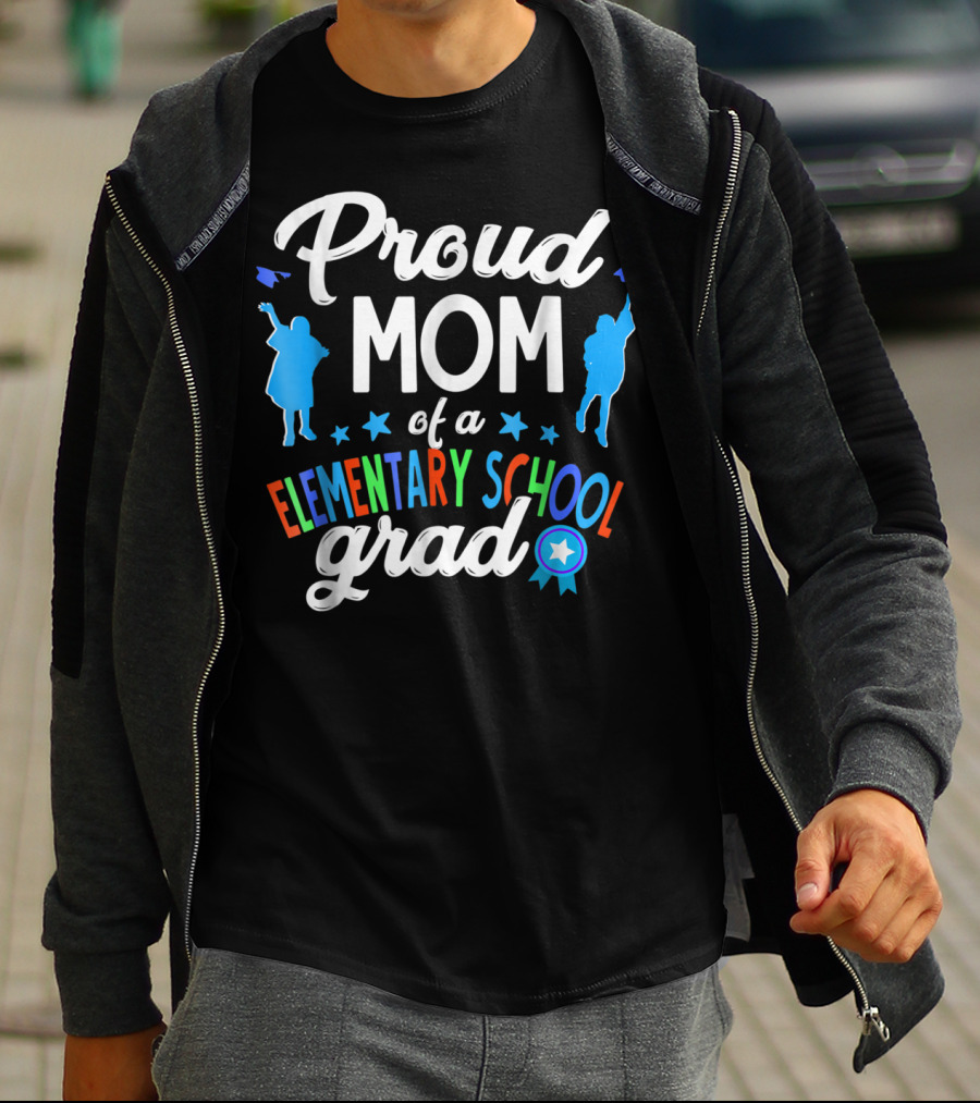 Proud Mom Of A Elementary School Grad Colorful Silhouettes And Stars T-Shirt