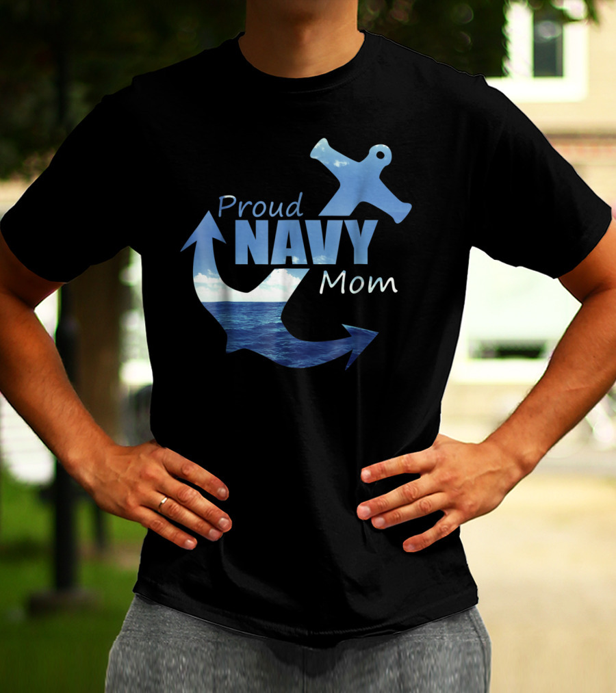 Proud Navy Mom Anchor Ocean T-Shirt