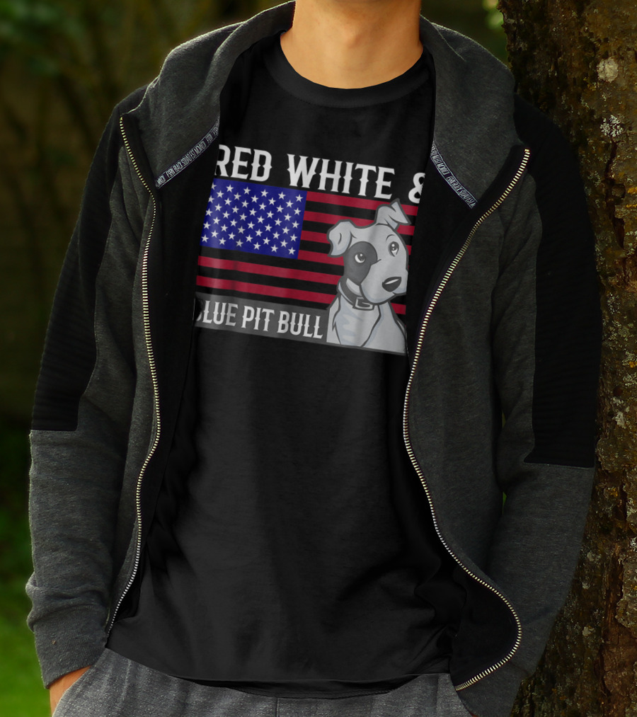 Red White Blue Pit Bull American Flag T-Shirt