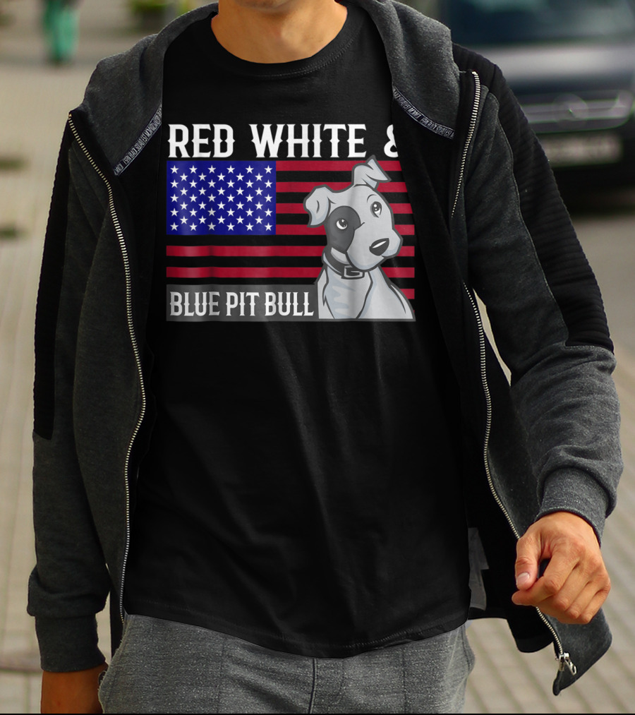 Red White Blue Pit Bull American Flag T-Shirt