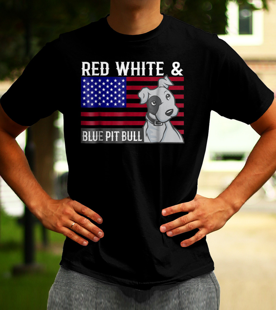 Red White Blue Pit Bull American Flag T-Shirt
