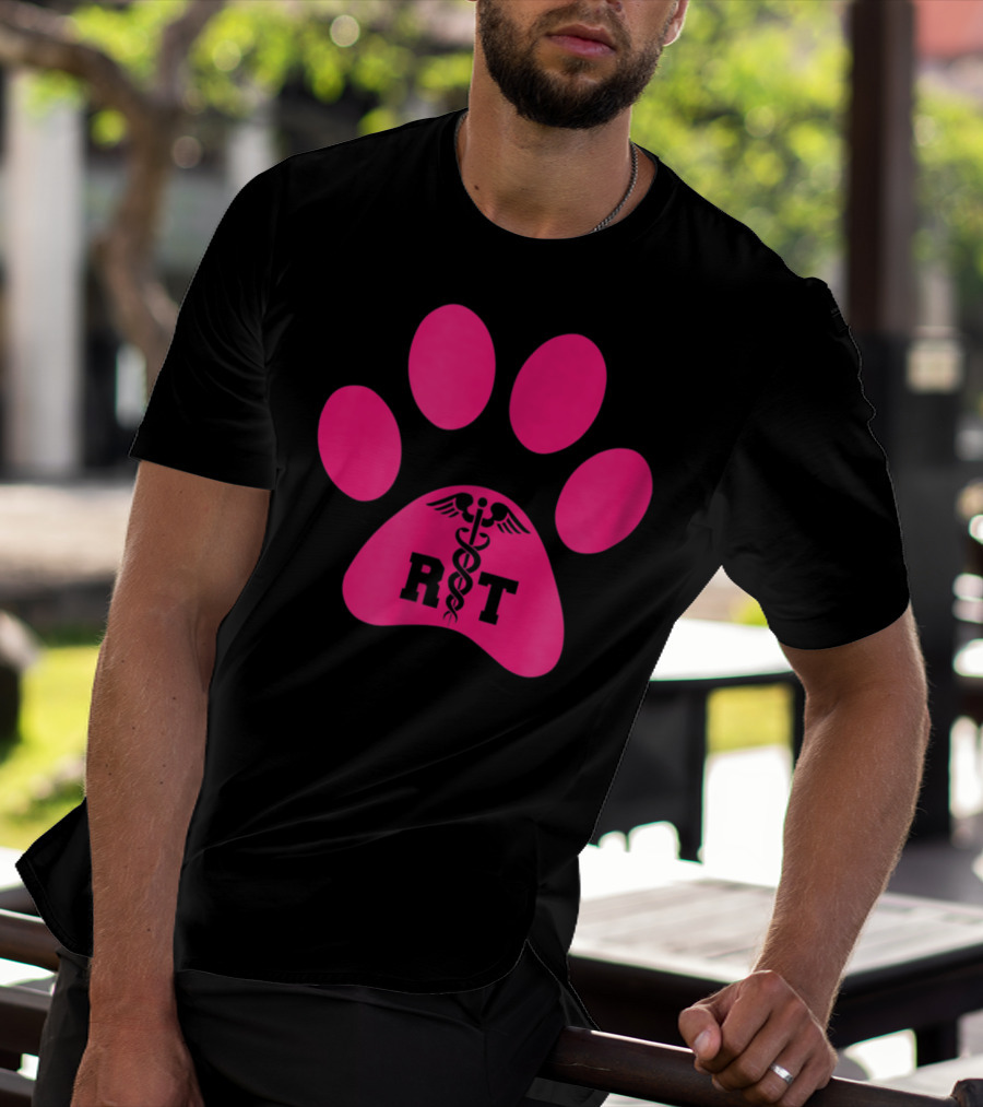 Respiratory Therapy Pink RT Caduceus Dog Paw T-Shirt