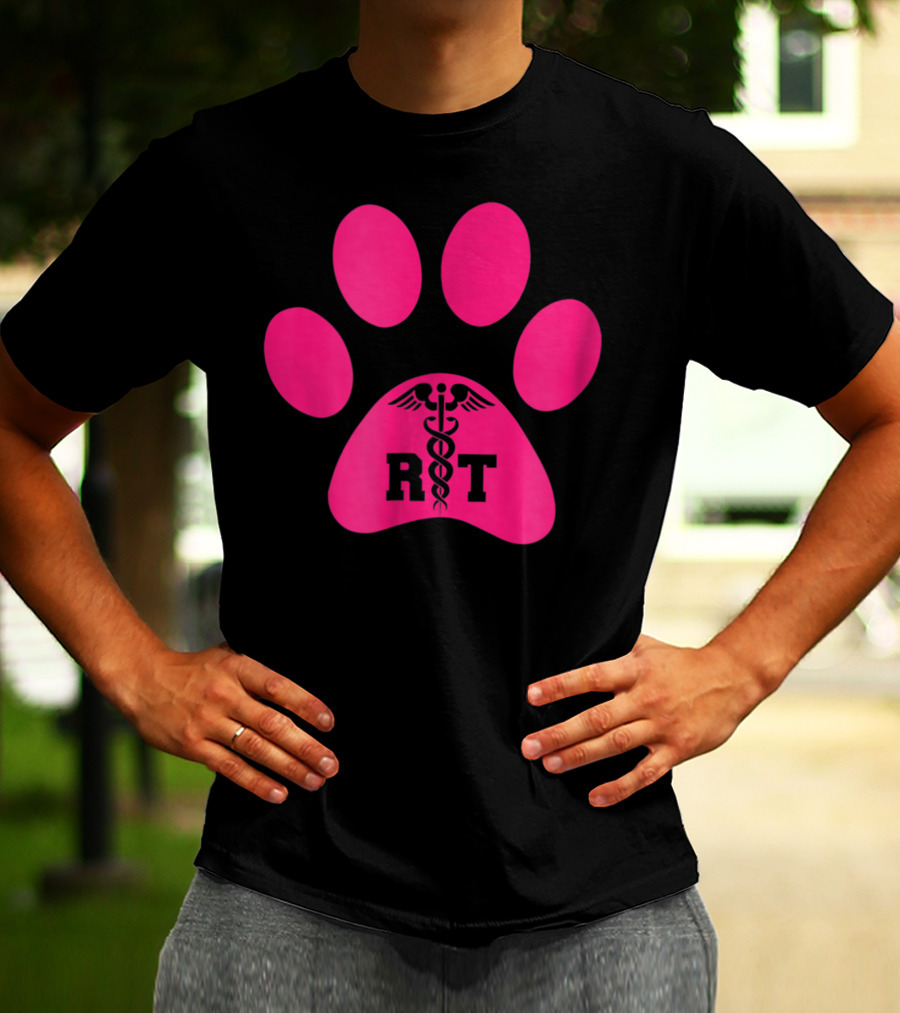Respiratory Therapy Pink RT Caduceus Dog Paw T-Shirt