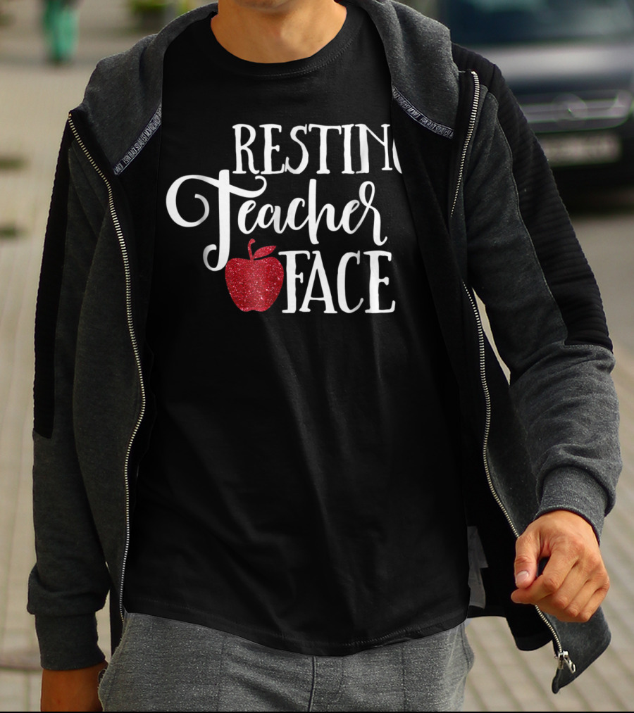 Resting Teacher Face Apple School Funny Mom Wife T-Shirt