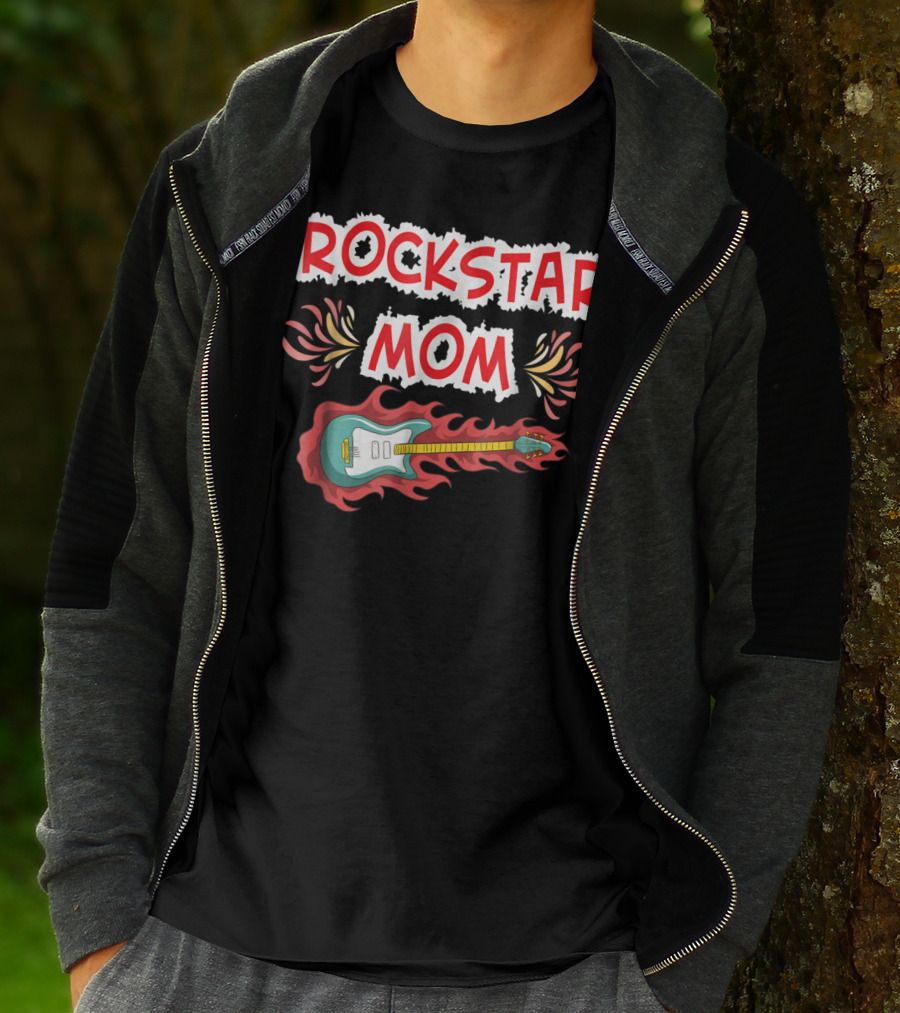 Rockstar Mom Electric Guitar Fire Design Rock Fan T-Shirt