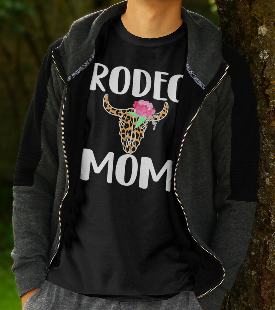 Rodeo Mom Leopard Bull Skull Floral Rodeo Mom T-Shirt