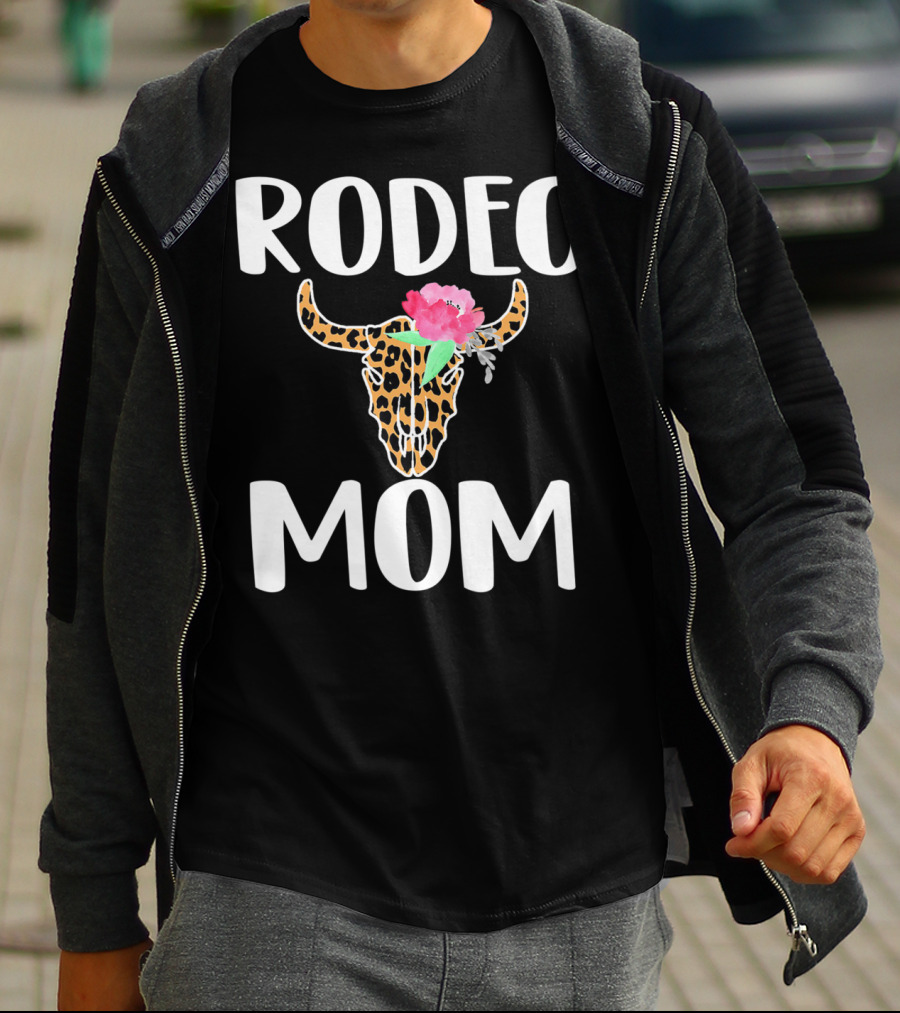 Rodeo Mom Leopard Bull Skull Floral Rodeo Mom T-Shirt