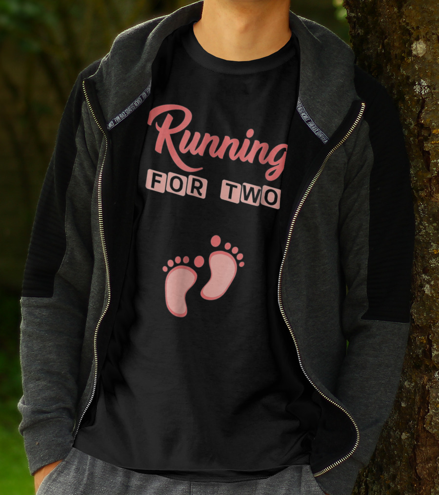 Running For Two Pregnancy Humor Footprint T-Shirt