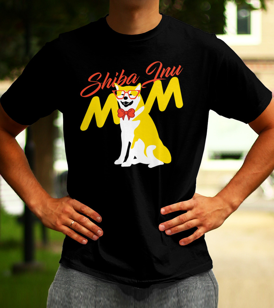 Shiba Inu Mom With Glasses And Bow Tie T-Shirt
