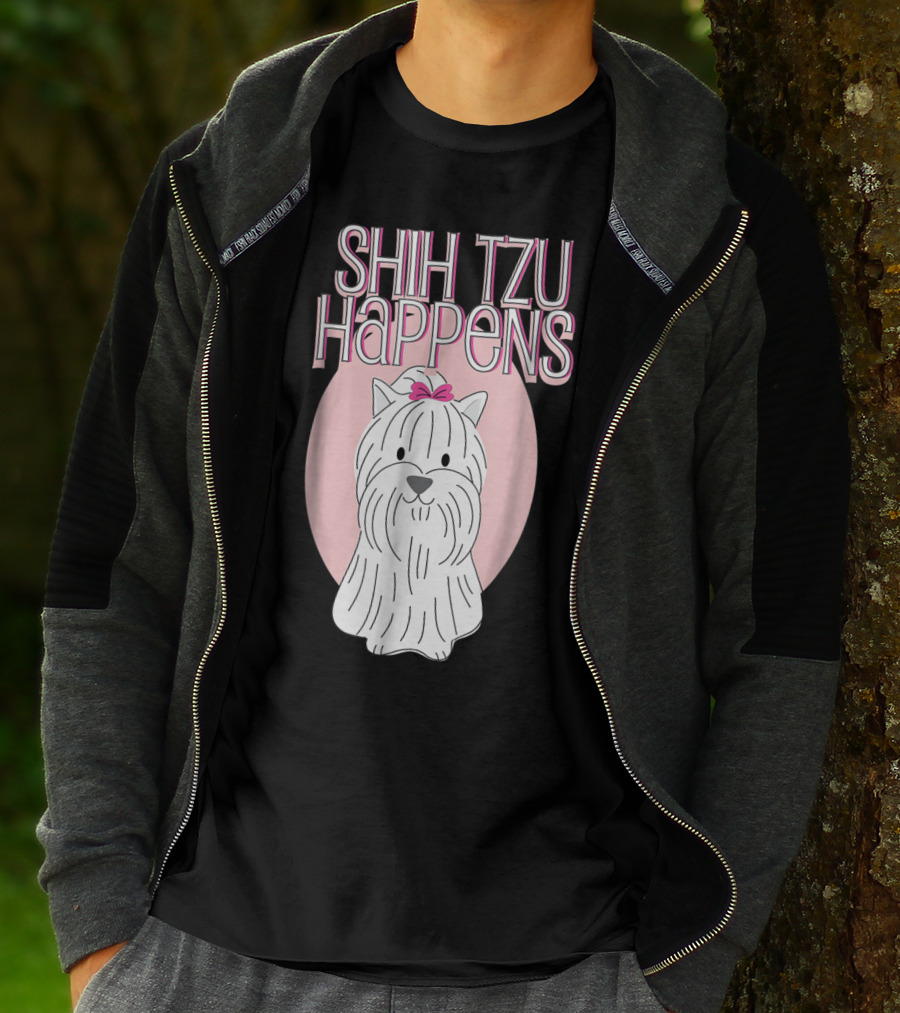 SHIH TZU HAPPENS DOG PINK BOW OVAL BACKGROUND T-Shirt
