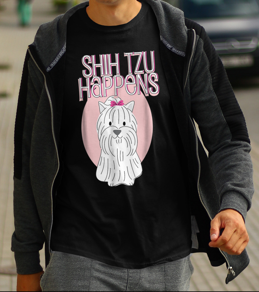 SHIH TZU HAPPENS DOG PINK BOW OVAL BACKGROUND T-Shirt