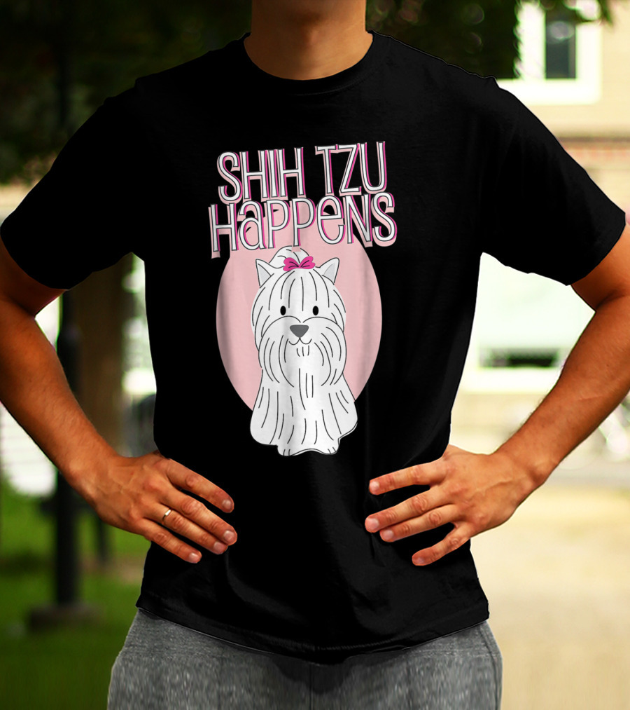 SHIH TZU HAPPENS DOG PINK BOW OVAL BACKGROUND T-Shirt