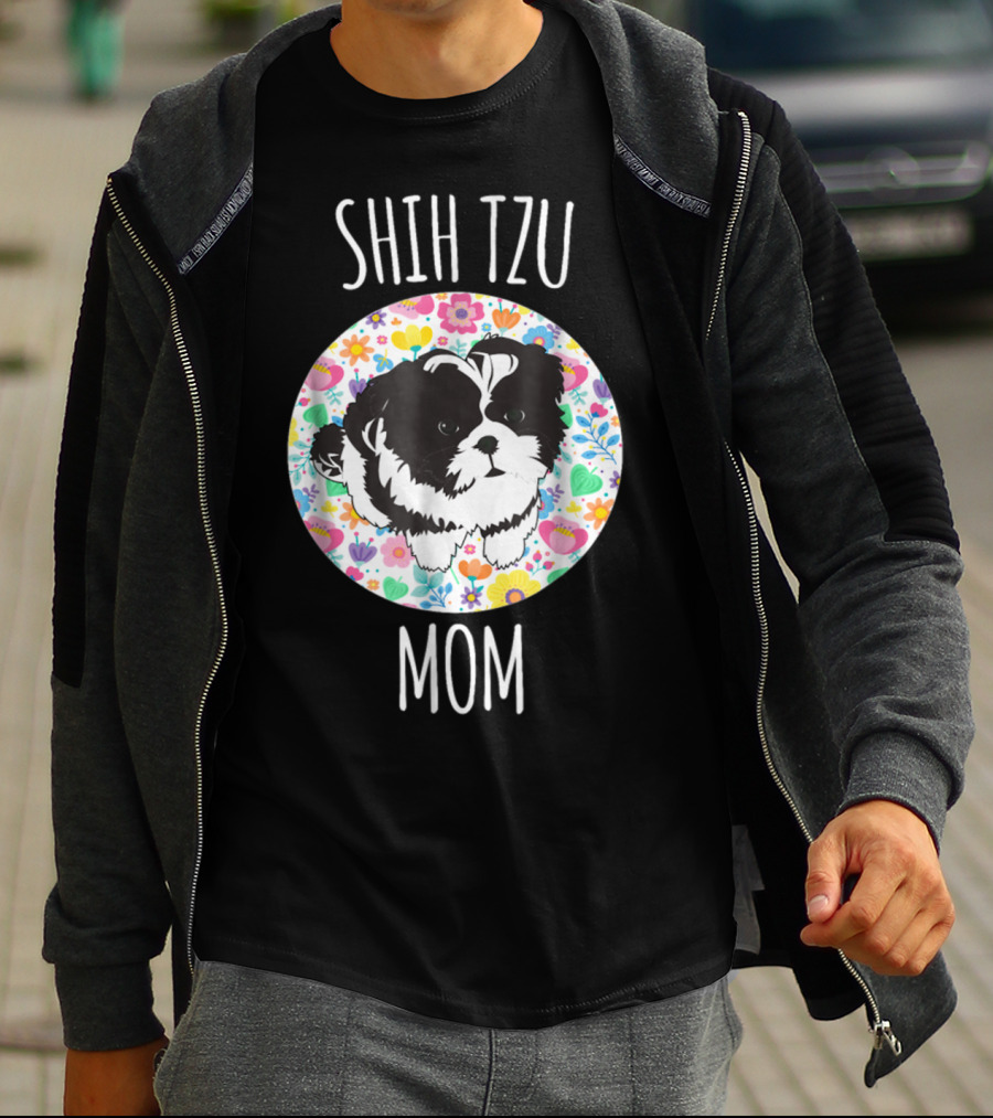 Shih Tzu Mom Floral Puppy T-Shirt