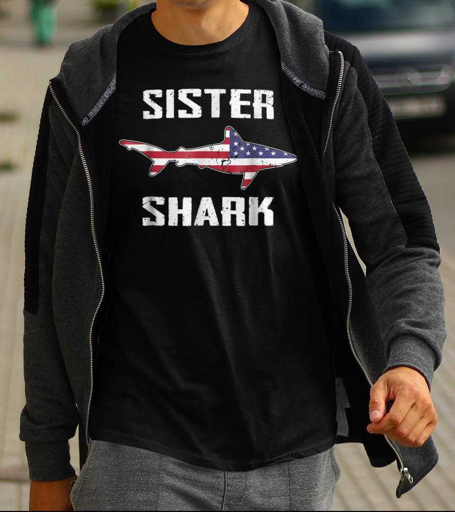 Sister Shark American Flag Matching Family T-Shirt