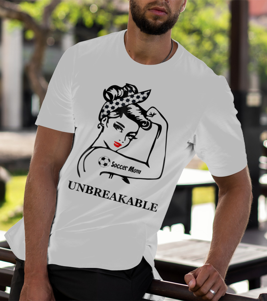 Unbreakable Soccer Mom With Soccer Ball Headscarf And Tattoo T-Shirt