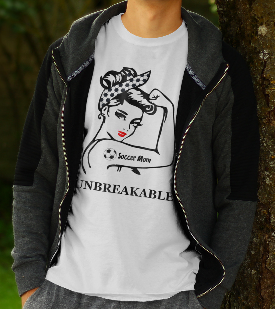 Unbreakable Soccer Mom With Soccer Ball Headscarf And Tattoo T-Shirt