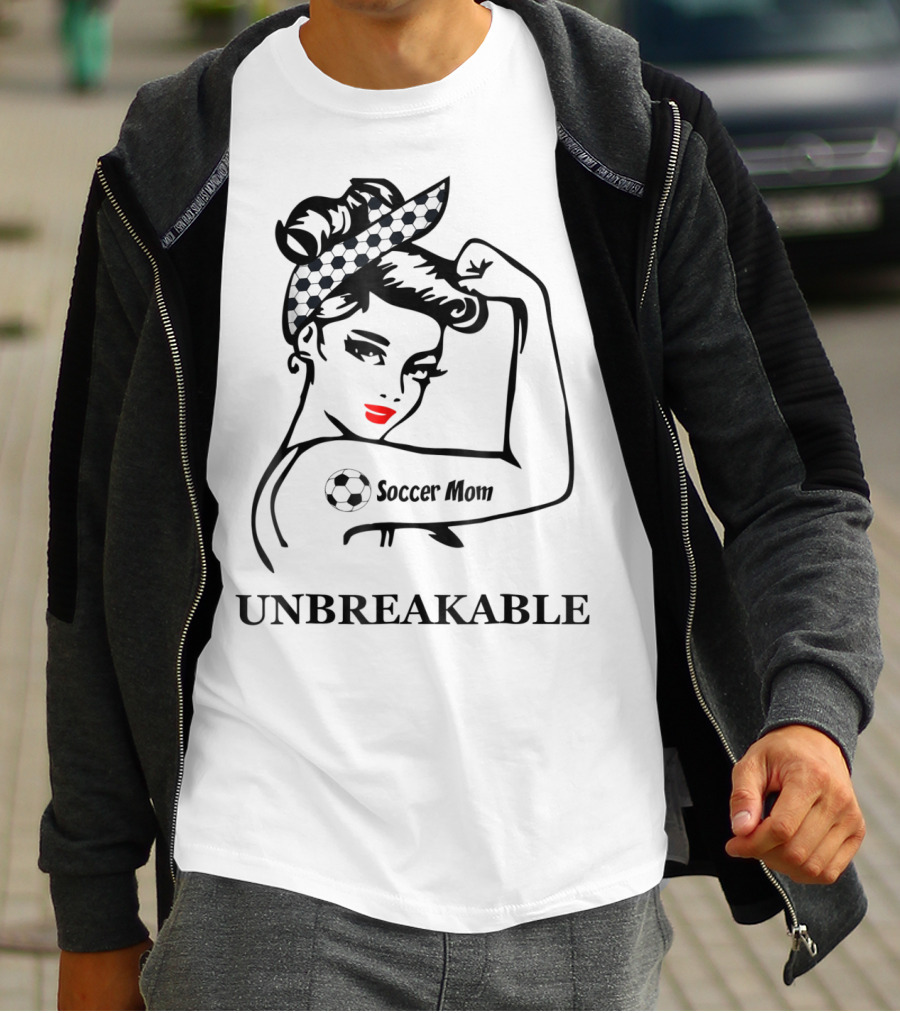 Unbreakable Soccer Mom With Soccer Ball Headscarf And Tattoo T-Shirt