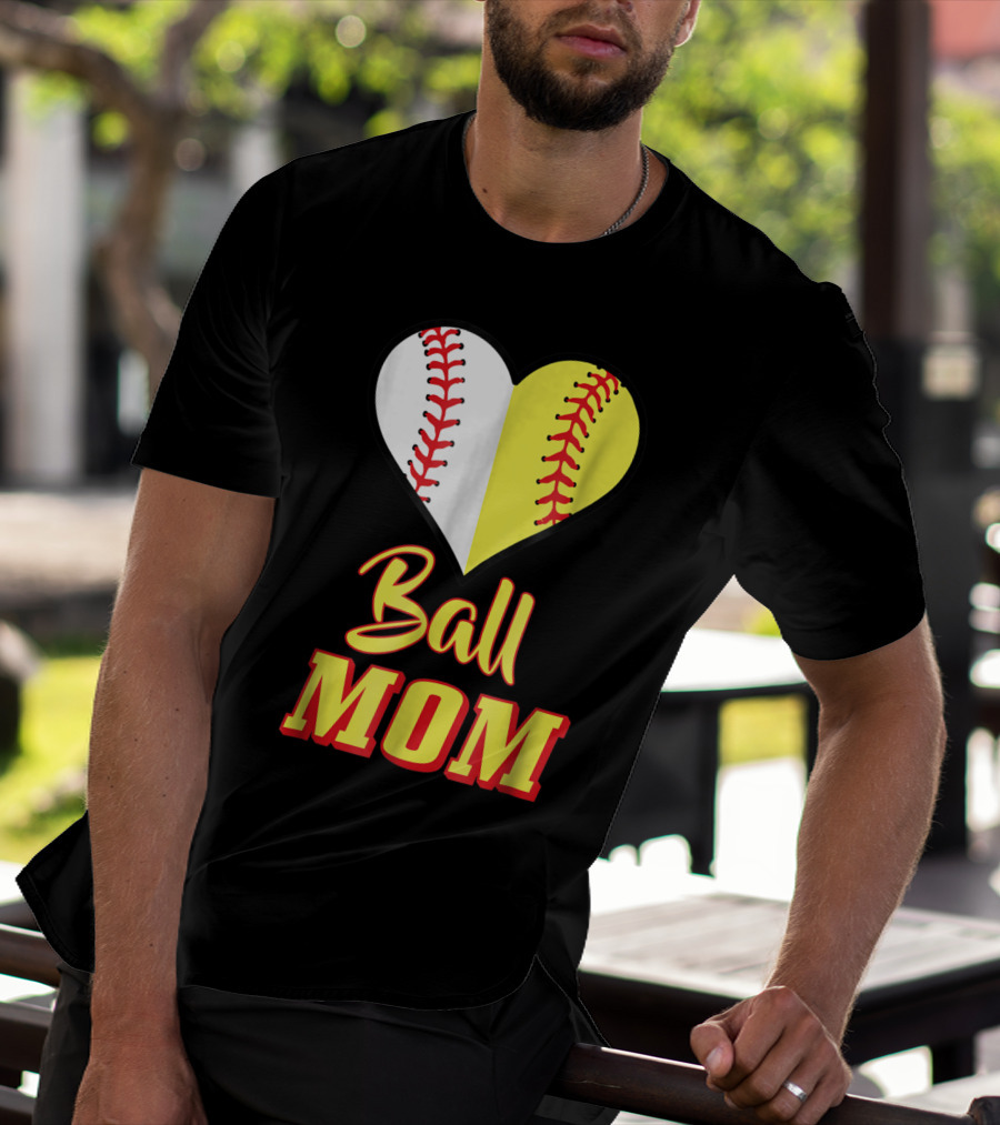 Ball Mom Softball Baseball Heart T-Shirt
