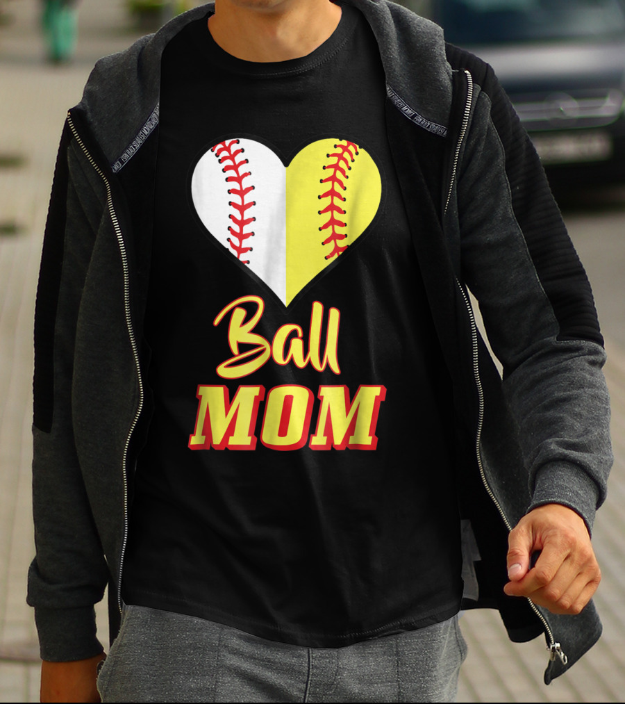 Ball Mom Softball Baseball Heart T-Shirt