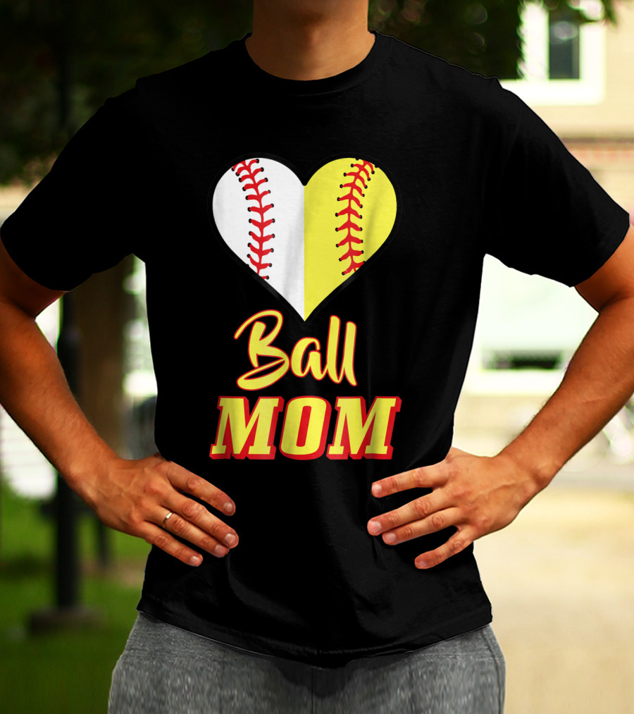 Ball Mom Softball Baseball Heart T-Shirt