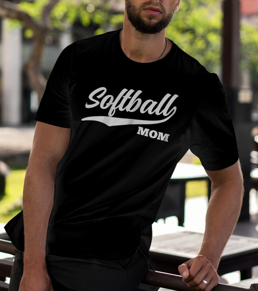 Softball Mom 1970s Cursive Font T-Shirt