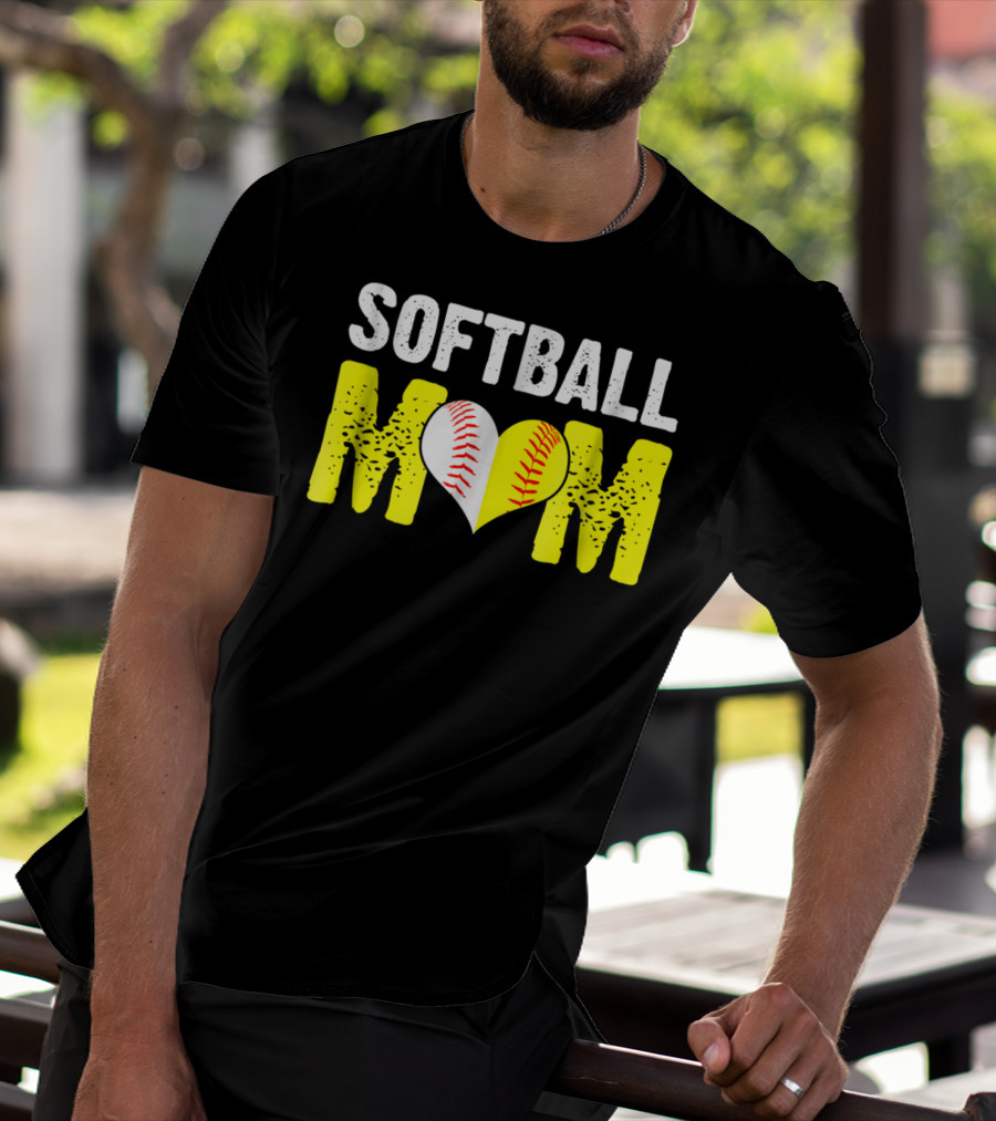 Softball Mom Heart Baseball T-Shirt